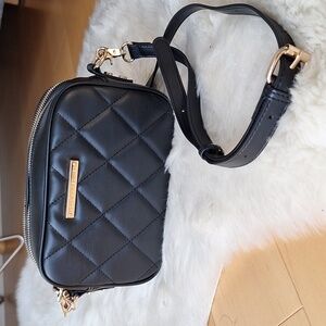 Poppy & Peonies Black Quilted Crossbody Bag